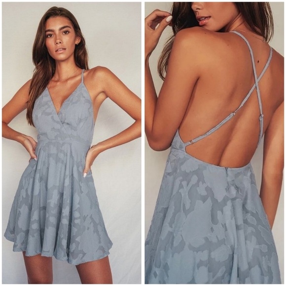 Lulus Dresses & Skirts - Lulus Days of Beauty Dusty Blue Burnout Floral Skater Dress Size S NWT